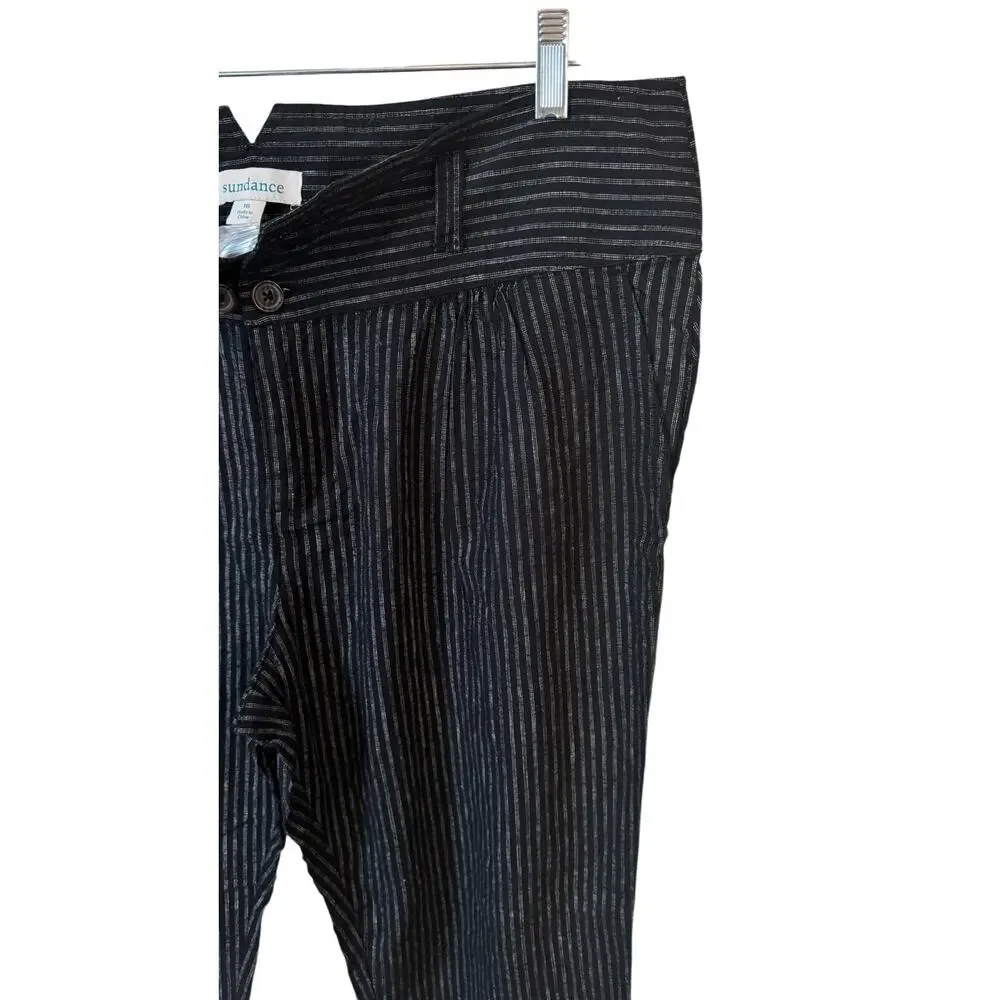 SUNDANCE NWOT Amelia Linen Blend Pinstripe Pants Size 16 Black Old Money Neutral